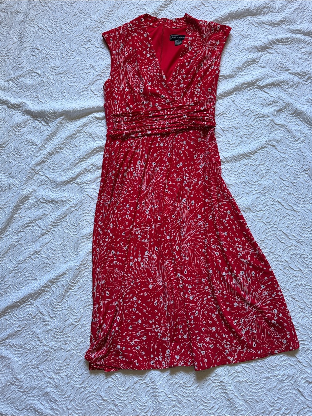 Jessica Howard Red Printed Surplice Midi Dress